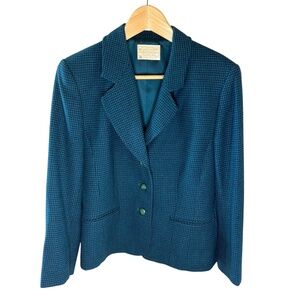 Vintage Pendleton Teal Blue Houndstooth 100% Virgin Wool Blazer Size 6